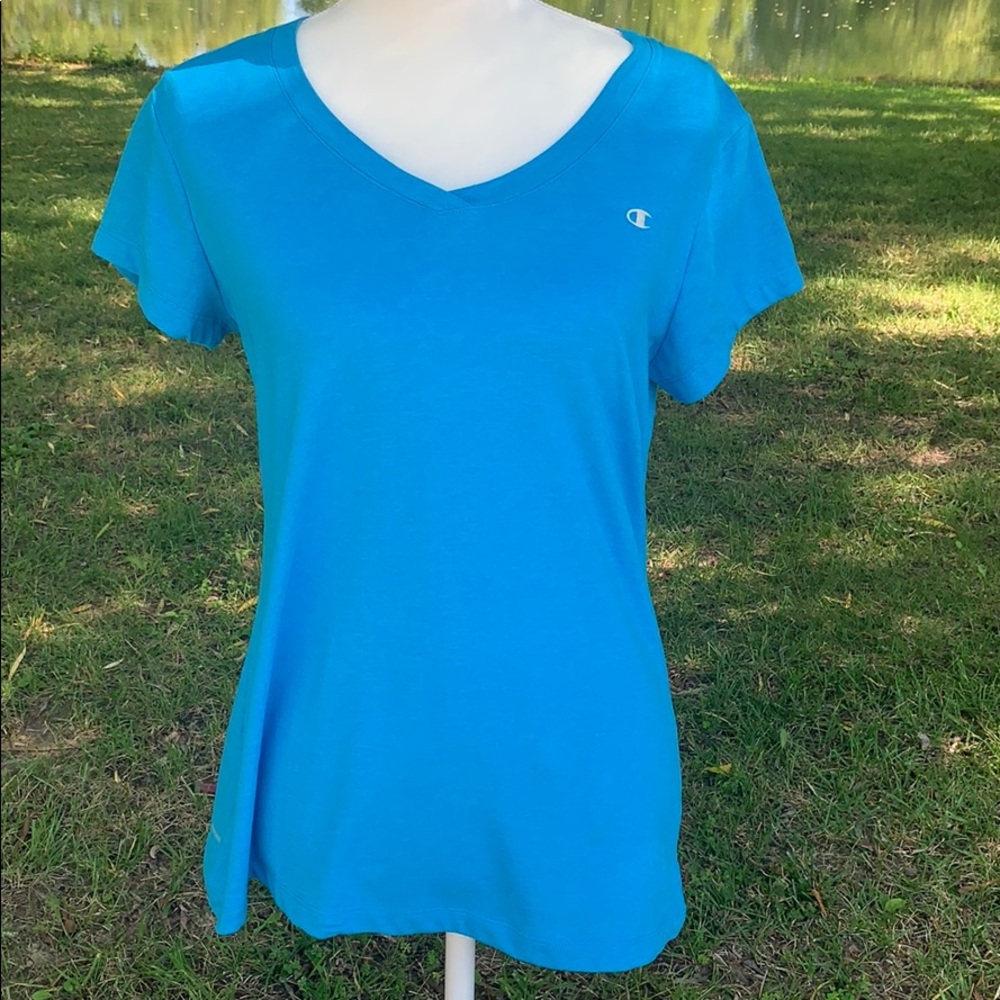 NWOT Champion Power Flex Teal Vneck Shirt Size Lrg